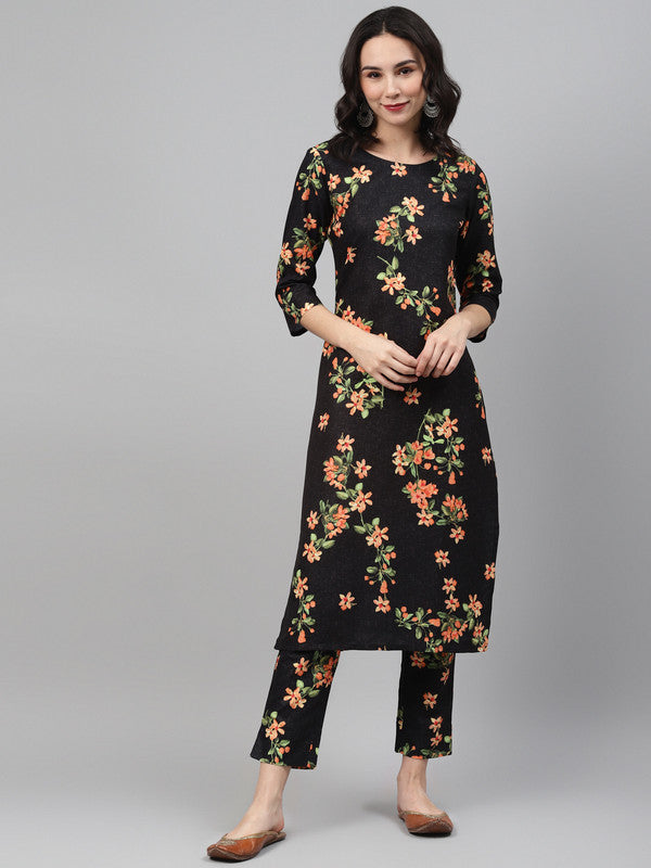 Black Coloured Premium Rayon with Digital Print Round Neck 3/4 Sleeves side slit Women Designer Party/Casual wear Straight Kurta!!