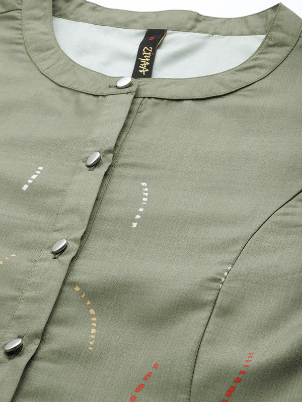 Olive Green Coloured Mandarin Collar with Front Buttoned Placket 3/4th sleeve Women Designer Party/Casual A-Line Top!!