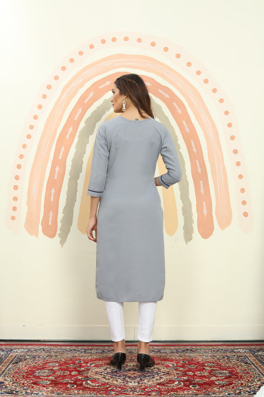 Grey Coloured Maaza Cotton with Handwork V-Neck Three-quarter sleeves Women Designer Casual/Office wear Kurti with Pant!!