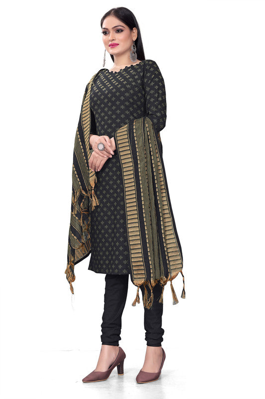 Navy Blue Coloured Banarasi Jaquard with Print Women Party/Casual wear Dress Material Suit- Top with Bottom & Dupatta!!