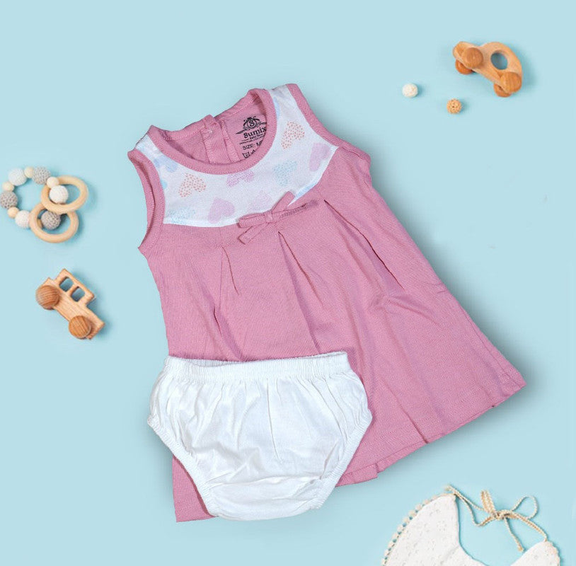 Pink Coloured Cotton Daily wear Girls Designer Sleeveless Frock with Panty!!