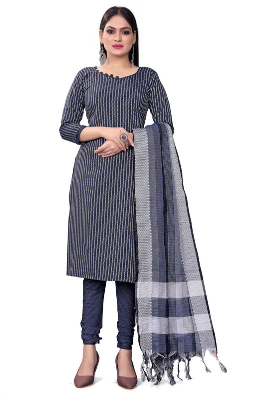 Navy Blue Coloured Banarasi Jaquard with Print Women Party/Casual wear Dress Material Suit- Top with Bottom & Dupatta!!