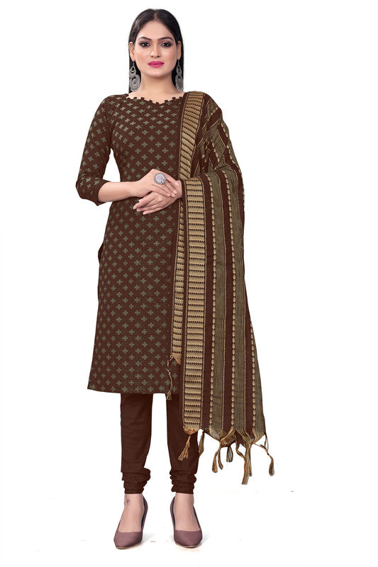 Brown Coloured Banarasi Jaquard with Print Women Party/Casual wear Dress Material Suit- Top with Bottom & Dupatta!!