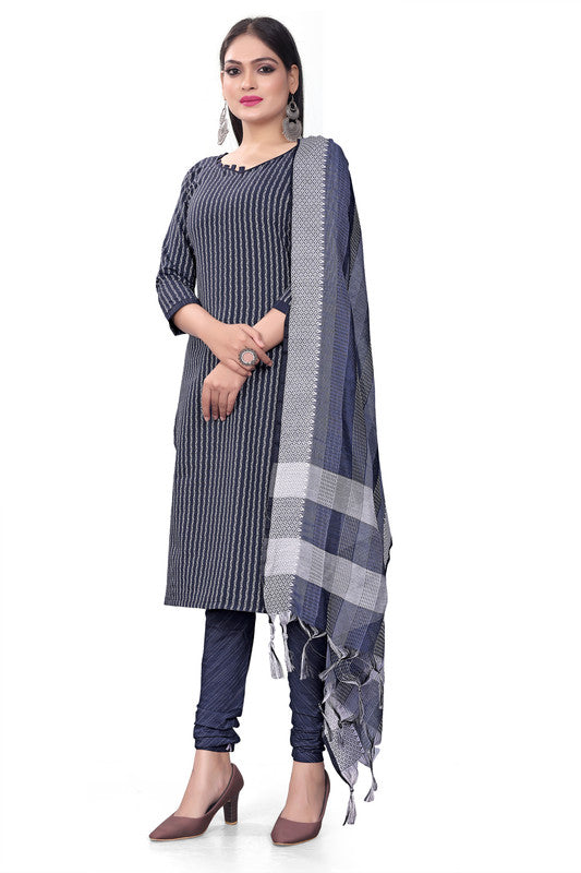 Navy Blue Coloured Banarasi Jaquard with Print Women Party/Casual wear Dress Material Suit- Top with Bottom & Dupatta!!