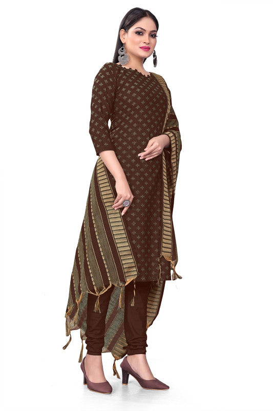 Brown Coloured Banarasi Jaquard with Print Women Party/Casual wear Dress Material Suit- Top with Bottom & Dupatta!!