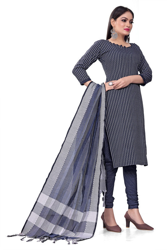 Navy Blue Coloured Banarasi Jaquard with Print Women Party/Casual wear Dress Material Suit- Top with Bottom & Dupatta!!