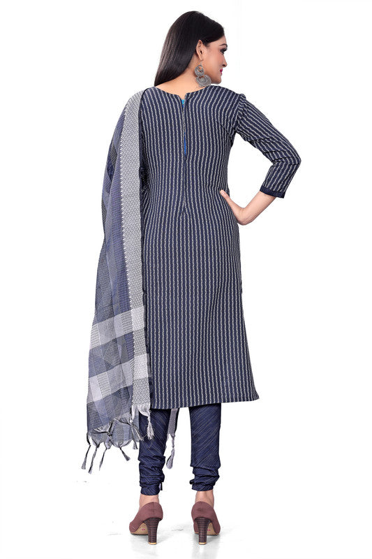 Navy Blue Coloured Banarasi Jaquard with Print Women Party/Casual wear Dress Material Suit- Top with Bottom & Dupatta!!