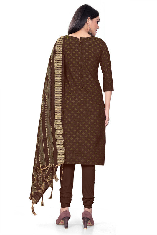 Brown Coloured Banarasi Jaquard with Print Women Party/Casual wear Dress Material Suit- Top with Bottom & Dupatta!!