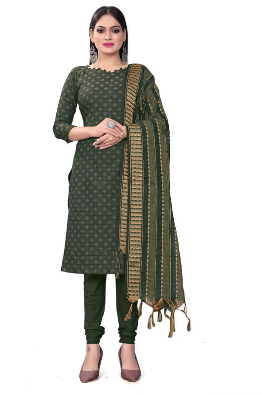 Green Coloured Banarasi Jaquard with Print Women Party/Casual wear Dress Material Suit- Top with Bottom & Dupatta!!