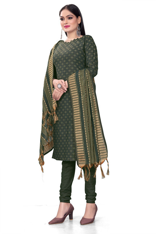 Green Coloured Banarasi Jaquard with Print Women Party/Casual wear Dress Material Suit- Top with Bottom & Dupatta!!