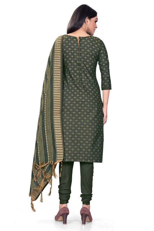 Green Coloured Banarasi Jaquard with Print Women Party/Casual wear Dress Material Suit- Top with Bottom & Dupatta!!