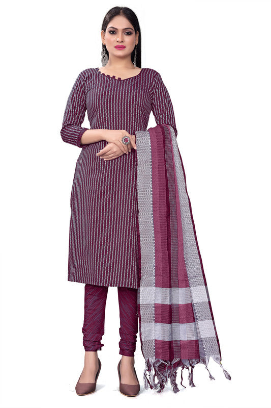 Wine Coloured Banarasi Jaquard with Print Women Party/Casual wear Dress Material Suit- Top with Bottom & Dupatta!!