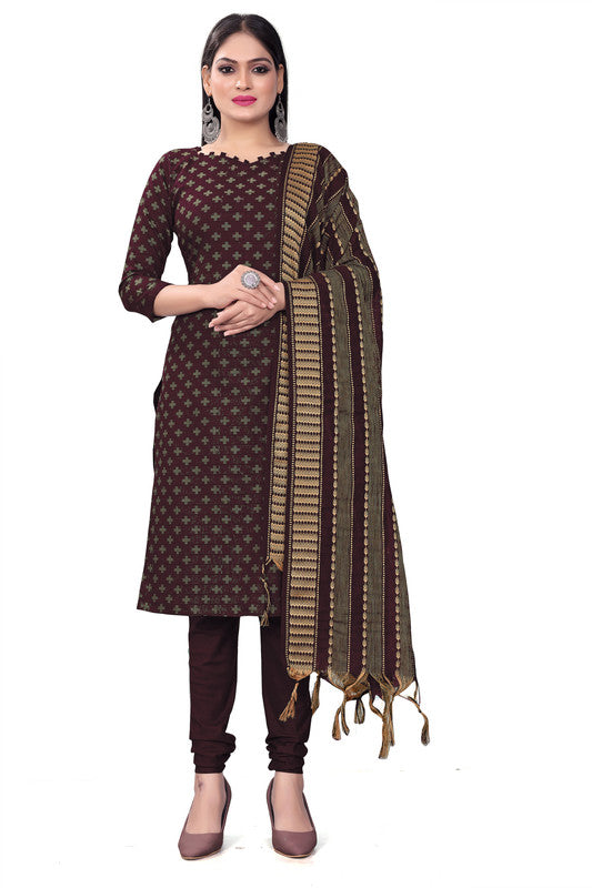 Wine Coloured Banarasi Jaquard with Print Women Party/Casual wear Dress Material Suit- Top with Bottom & Dupatta!!