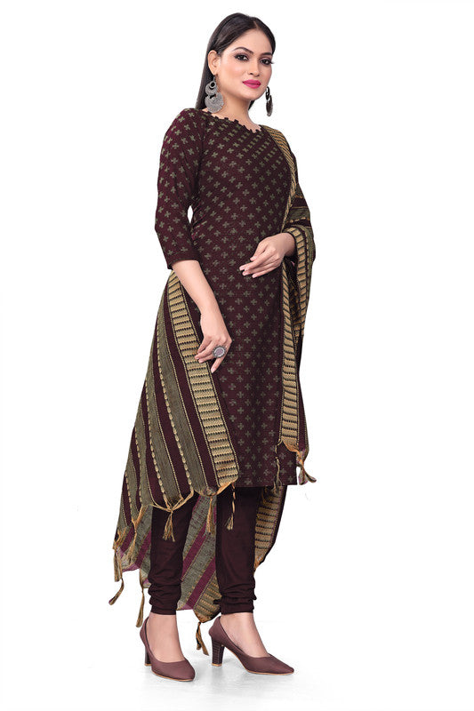 Wine Coloured Banarasi Jaquard with Print Women Party/Casual wear Dress Material Suit- Top with Bottom & Dupatta!!