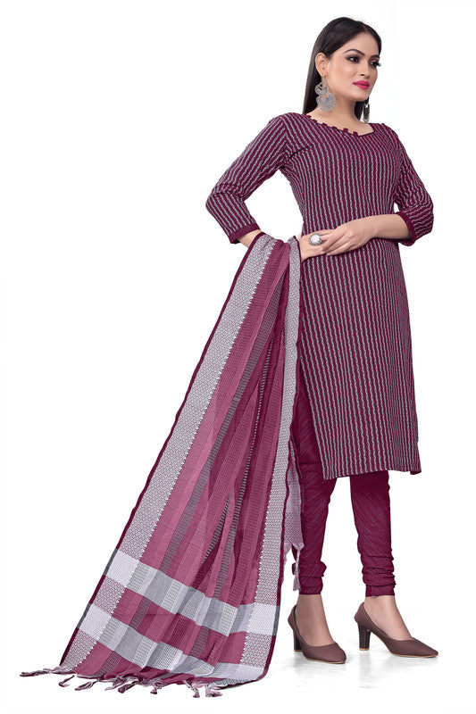 Wine Coloured Banarasi Jaquard with Print Women Party/Casual wear Dress Material Suit- Top with Bottom & Dupatta!!