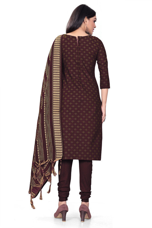 Wine Coloured Banarasi Jaquard with Print Women Party/Casual wear Dress Material Suit- Top with Bottom & Dupatta!!