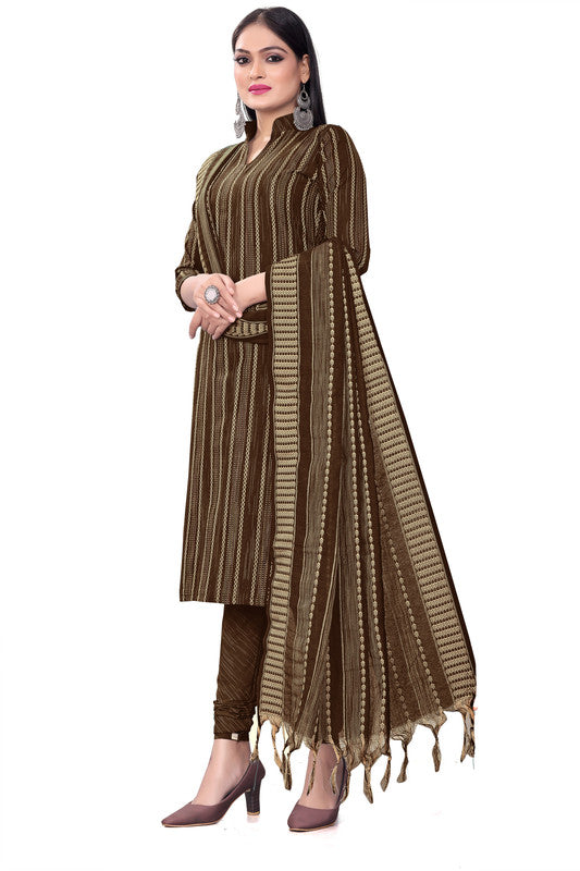 Brown Coloured Banarasi Jaquard with Print Women Party/Casual wear Dress Material Suit- Top with Bottom & Dupatta!!