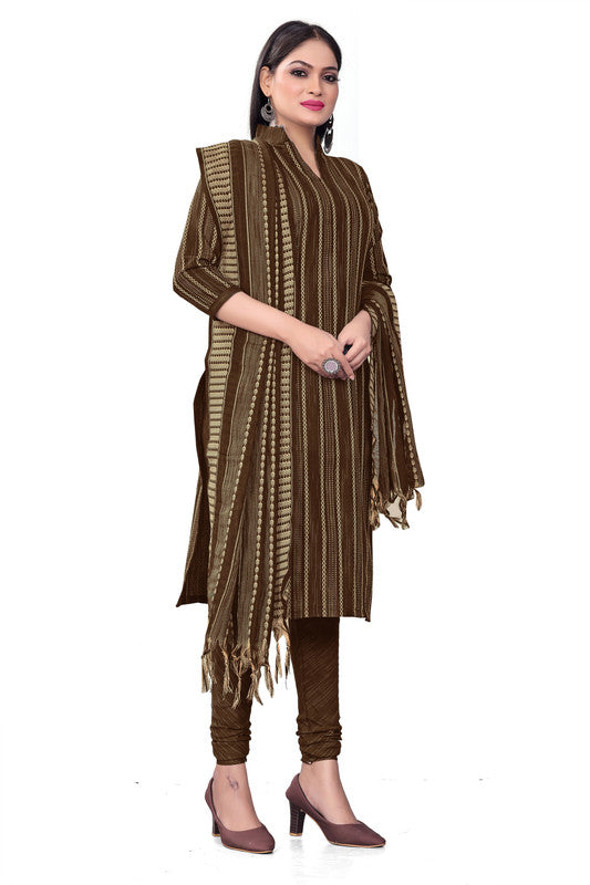 Brown Coloured Banarasi Jaquard with Print Women Party/Casual wear Dress Material Suit- Top with Bottom & Dupatta!!