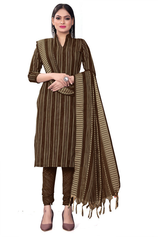 Brown Coloured Banarasi Jaquard with Print Women Party/Casual wear Dress Material Suit- Top with Bottom & Dupatta!!