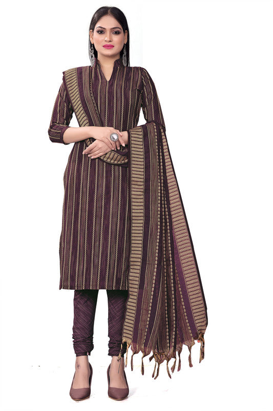 Wine Coloured Banarasi Jaquard with Print Women Party/Casual wear Dress Material Suit- Top with Bottom & Dupatta!!