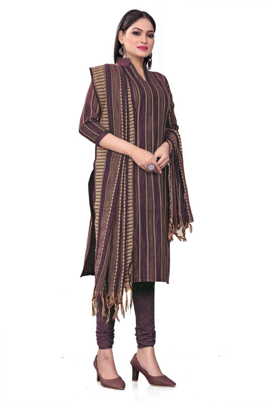 Wine Coloured Banarasi Jaquard with Print Women Party/Casual wear Dress Material Suit- Top with Bottom & Dupatta!!