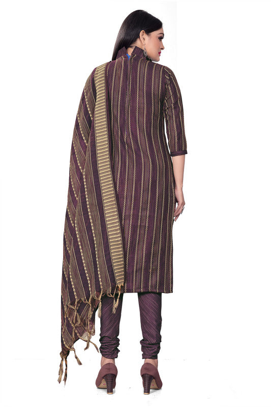 Wine Coloured Banarasi Jaquard with Print Women Party/Casual wear Dress Material Suit- Top with Bottom & Dupatta!!