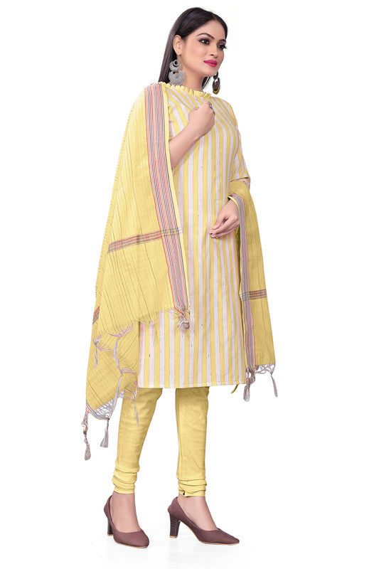 Yellow Coloured Banarasi Jaquard with Print Women Party/Casual wear Dress Material Suit- Top with Bottom & Dupatta!!