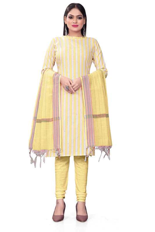 Yellow Coloured Banarasi Jaquard with Print Women Party/Casual wear Dress Material Suit- Top with Bottom & Dupatta!!