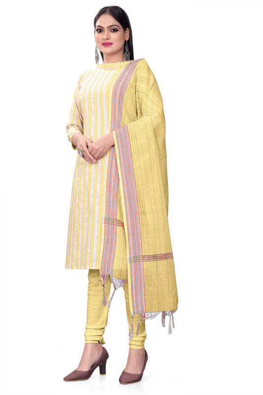 Yellow Coloured Banarasi Jaquard with Print Women Party/Casual wear Dress Material Suit- Top with Bottom & Dupatta!!