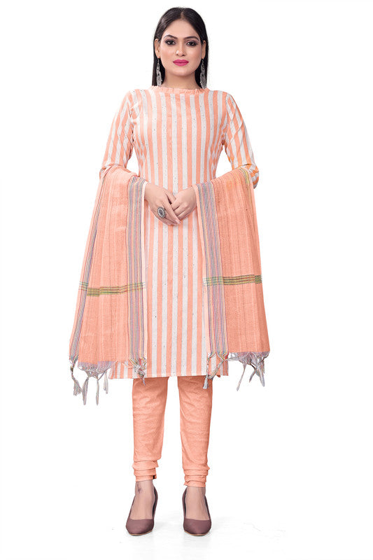 Peach Coloured Banarasi Jaquard with Print Women Party/Casual wear Dress Material Suit- Top with Bottom & Dupatta!!