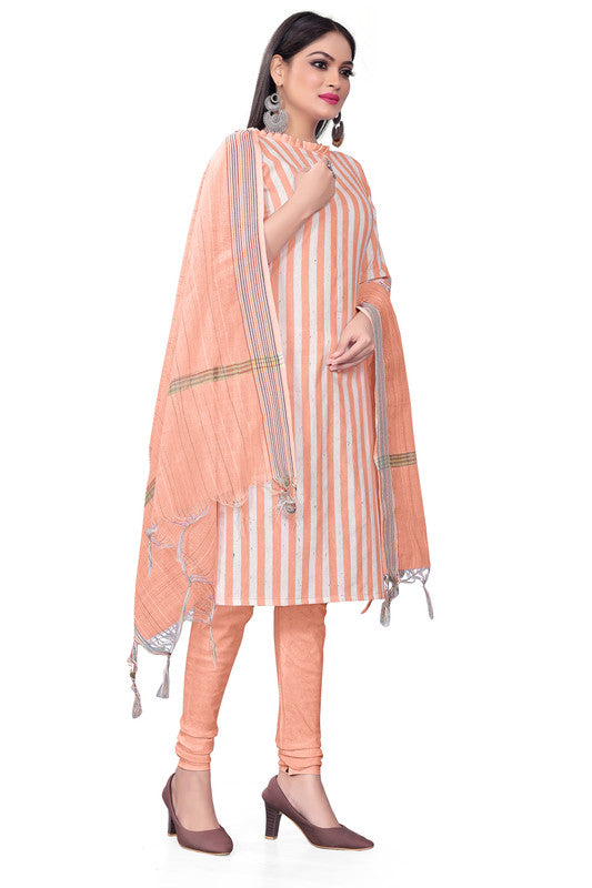 Peach Coloured Banarasi Jaquard with Print Women Party/Casual wear Dress Material Suit- Top with Bottom & Dupatta!!