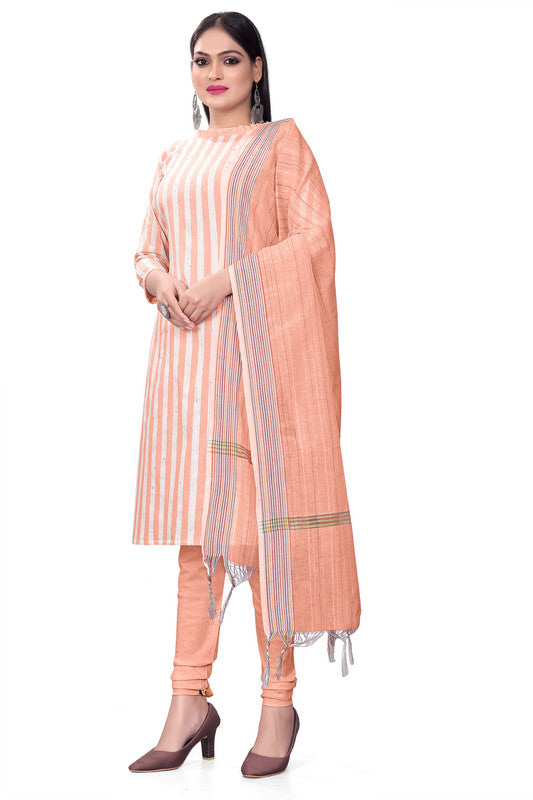 Peach Coloured Banarasi Jaquard with Print Women Party/Casual wear Dress Material Suit- Top with Bottom & Dupatta!!