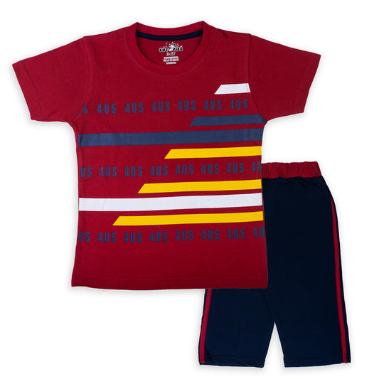 Maroon Coloured Boys Cotton Capri Set!!