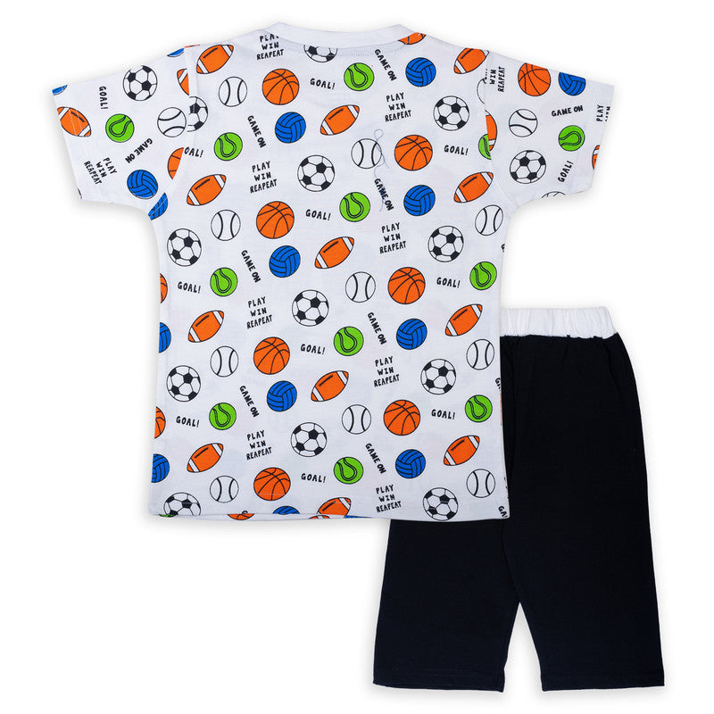 White Coloured Boys Cotton Capri Set!!