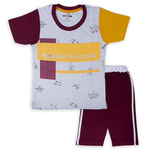 Maroon Coloured Boys Cotton Capri Set!!