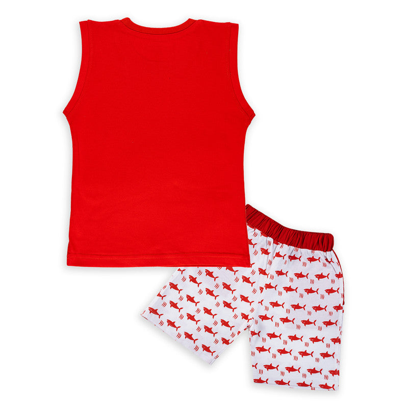 Red Coloured Sleeveless set for boys!!