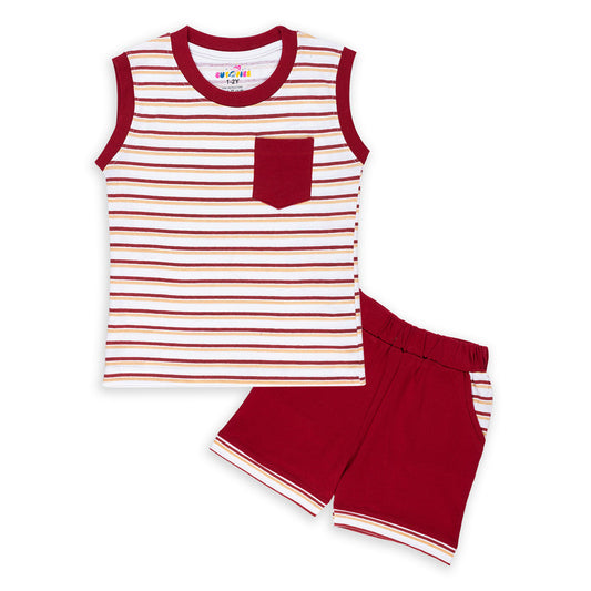 Red Coloured Sleeveless set for boys!!