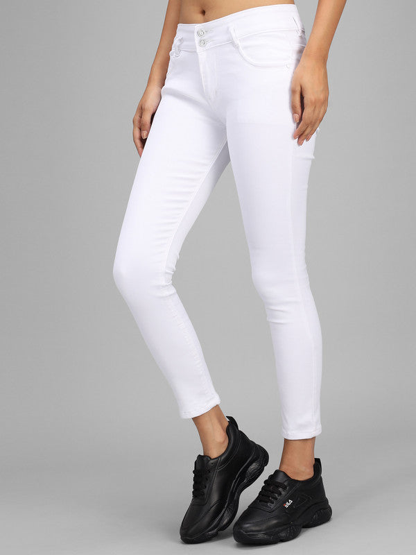 White Coloured Premium Denim Lycra with 2 Button Stretchable Ankle Length Slim Fit Women Casual/Party wear Jeans!!