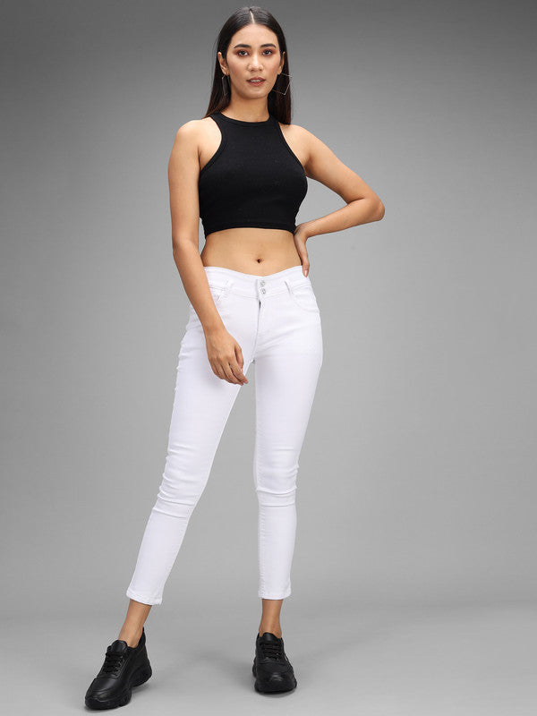 White Coloured Premium Denim Lycra with 2 Button Stretchable Ankle Length Slim Fit Women Casual/Party wear Jeans!!