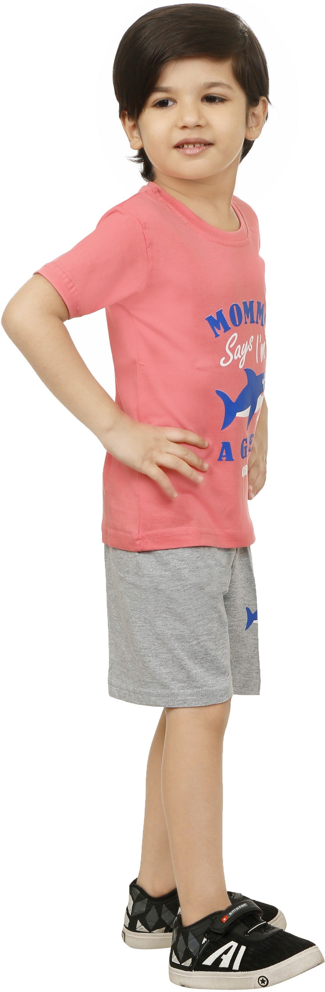 Pink & Grey Coloured Cotton Boys & Girls ( Unisex) Daily wear T Shirt & Short!!