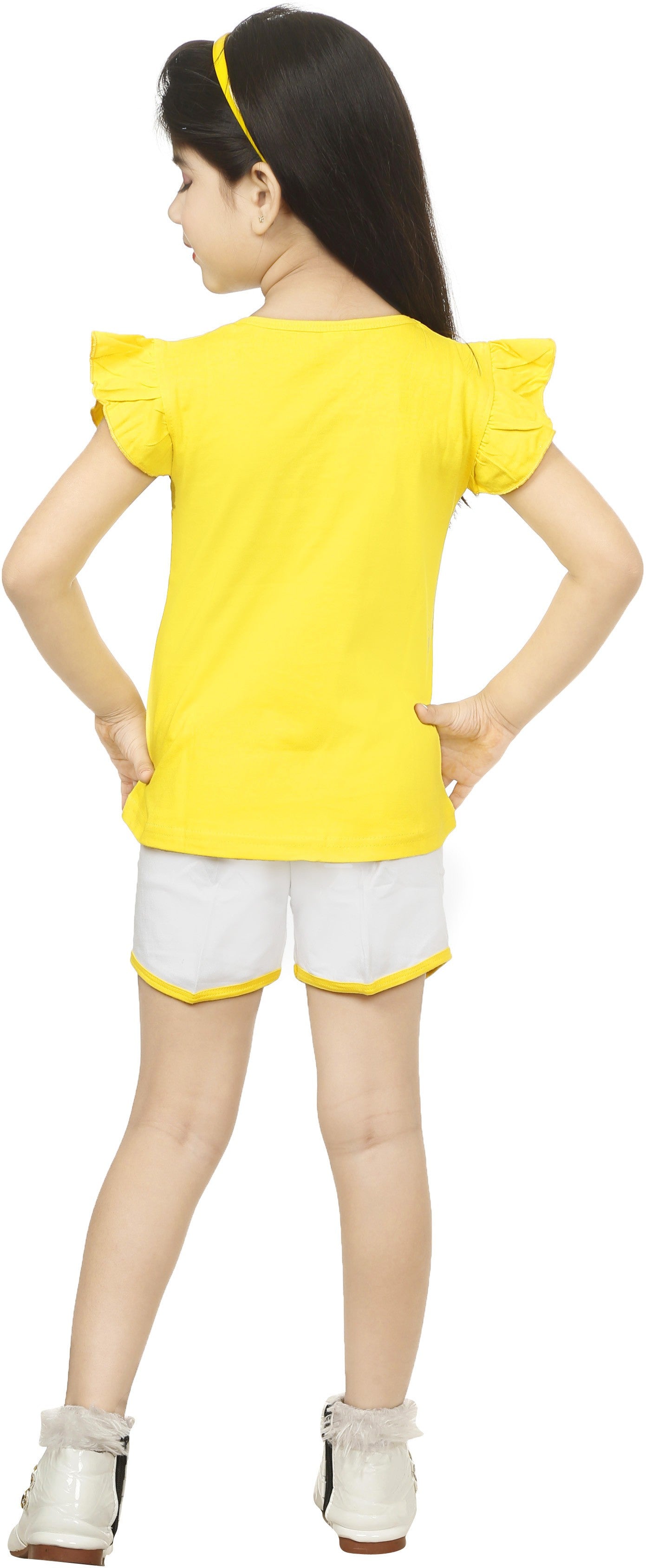 Yellow & White Coloured Cotton Girls  Daily wear T Shirt & Short!!