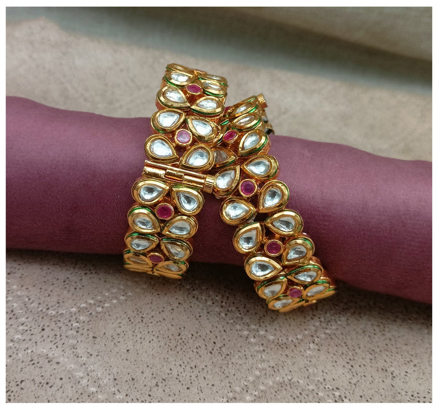 Gold & Multi Coloured Pure Brass Real Kundan Gold Plating Women Designer Set of 2 Openable Kada Bangles!!