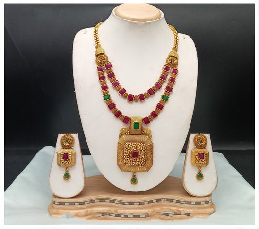 Gold & Multi Coloured Pure Brass Real Kundan Gold Plating Women Long Wedding Necklace set with earrings!!