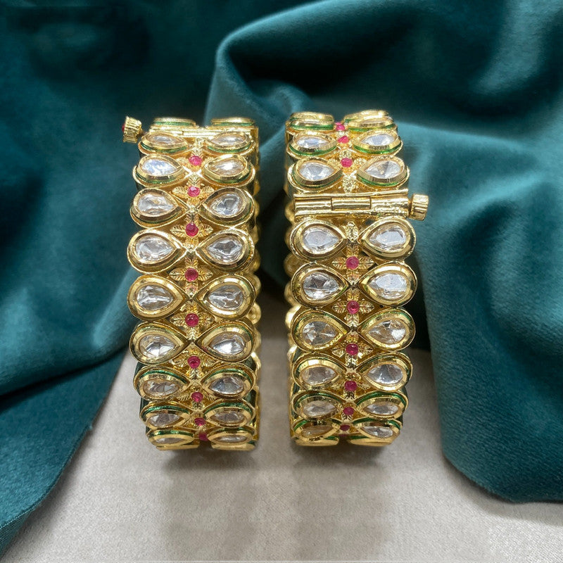 Gold & Multi Coloured Pure Brass Real Kundan Gold Plating Women Designer Set of 2 Openable Kada Bangles!!