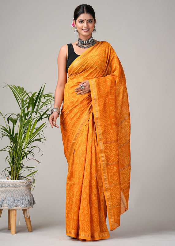 Mustard Yellow & Off White Coloured Hand Block Printed Women Designer Party wear Maheshwari Cotton Silk Saree with Runnin Blouse!!