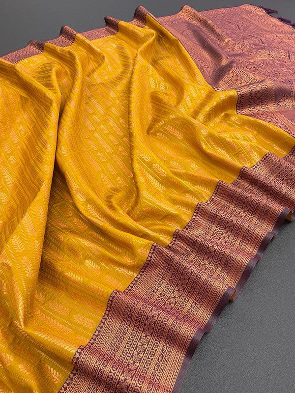 Mustard Yellow Coloured Kubera Pattu with Rich Pallu Women Festival/Party wear Designer Kanjivaram Silk Saree with Blouse!!