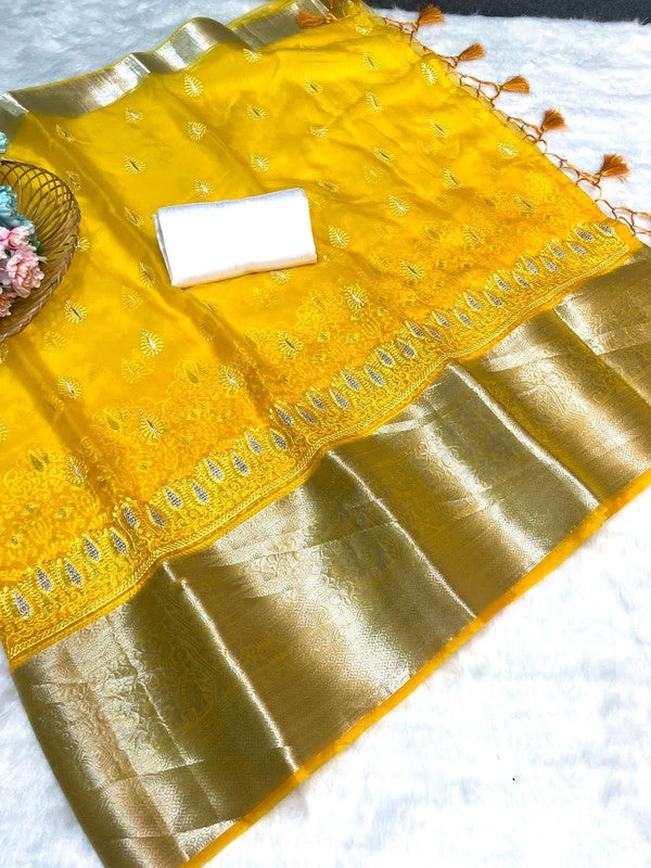 Fancy Saree Online | Buy Lemon Yellow Fancy Saree