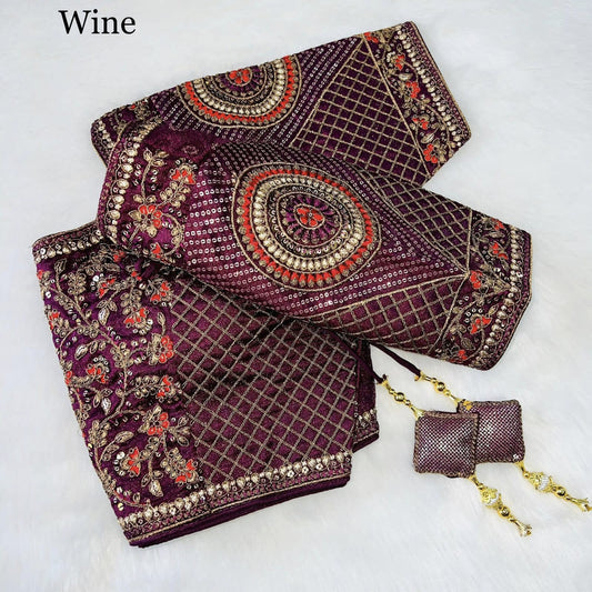 Wine Coloured Copper Jari Heavy Embroidery Milan Silk Wedding Bridal designer Ready made Blouse!!