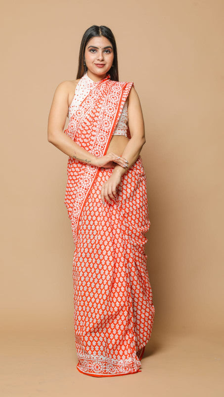 NEW HAND PRINTED MUL COTTON SAREE