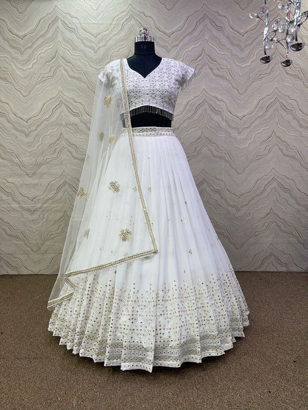 White Coloured Premium Heavy Faux Georgette with Sequence Embroidered work Woman Designer Party wear Lehenga Choli with Dupatta!!